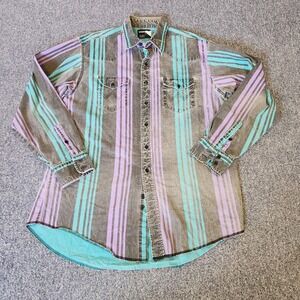 Vintage Wrangler Men's brushpopper western shirt Striped 17 1/2-37 Size Xl